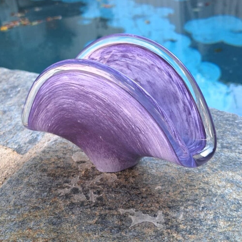 White Cristal Murano Style Blown Arte Glass Letter/Napkin Holder Cased Purple